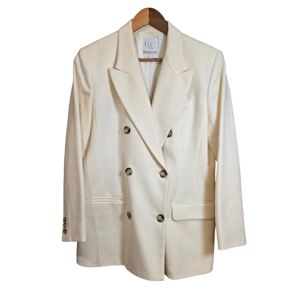 VTG Clifford & Wills 100% Wool Double-Breasted Blazer Cream Size 12P